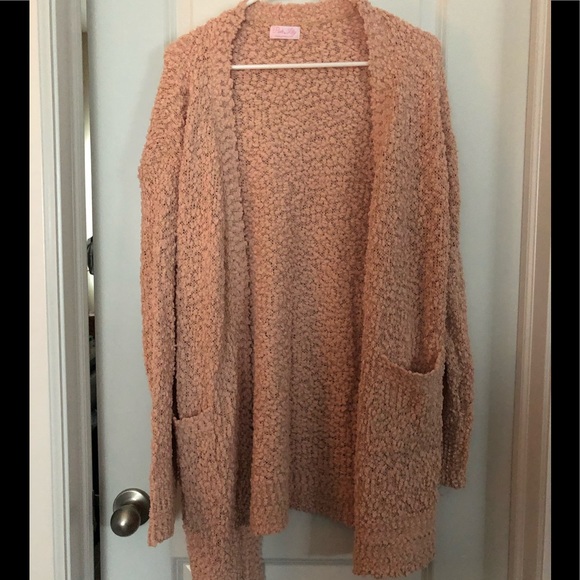 Pink Lily Sweaters - Peach popcorn cardigan
